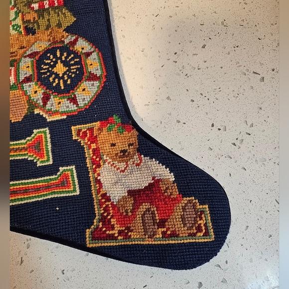 Vintage needlepoint teddy bear noel stocking - Picture 4 of 6